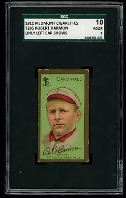 T205 Bob Harmon Only Left Ear Shows Cardinals SGC 1 Piedmont Back • $159.95