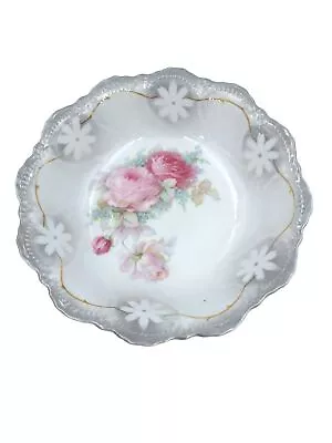 Vintage 1920 Leuchtenburg Germany Porcelain Serving Bowl Roses Gray Gold Accents • $27.99