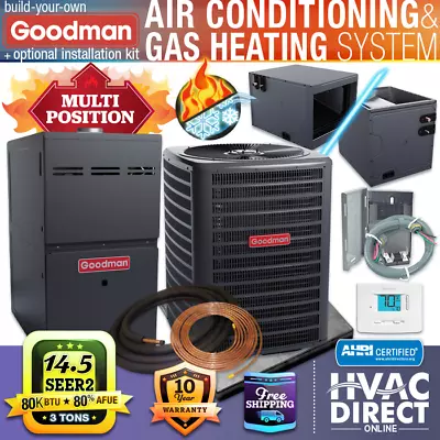 3 Ton Goodman AC & 100K 80% Gas Furnace Central Air Split System - 14.5-15 SEER2 • $3702.15