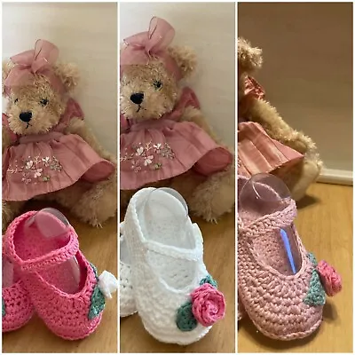 £5.90 • Buy Handmade Crochet Knitted  Newborn Baby Girls Booties  Mary Jane Shoes 3 Sizes