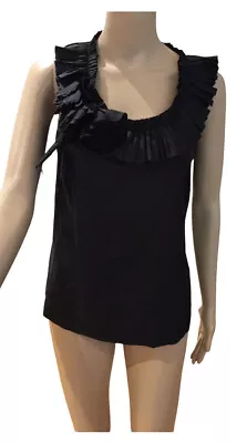 J CREW Women's Black Silk Sleeveless Ruffle Blouse   Like New Worn Once Size 0 • $30