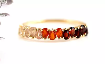 925 Sterling Silver  Amber & Multicolor  Gemstone Lab Created Band Gold Plating • $79.99