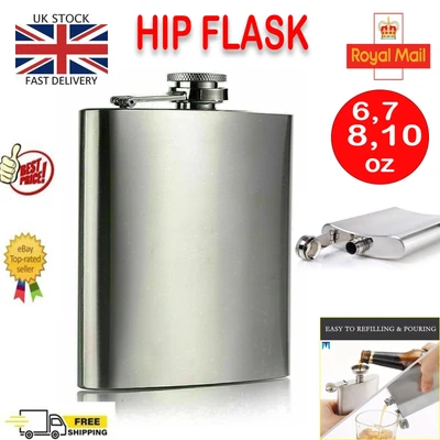 £3.99 • Buy Stainless Steel HIP FLASK Pocket Drink Whisky Flasks Alcohol Gift 6, 7, 8, 10oz
