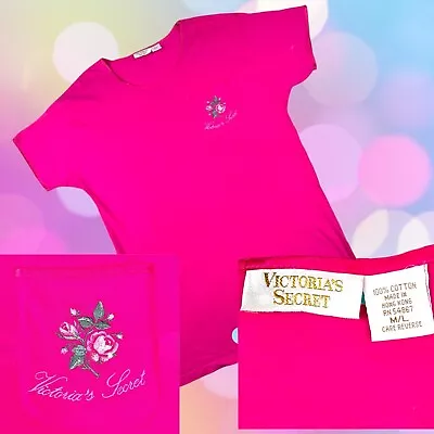 Vintage Y2K Victorias Secret Gold Label M/L Hot Pink Night Shirt 100% Cotton 90s • $18.99