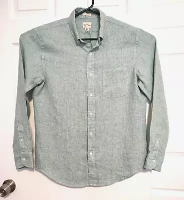 J. Crew 100% Linen Shirt Mens Medium Slim Green Check Baird McNutt Long Sleeve • $22.95