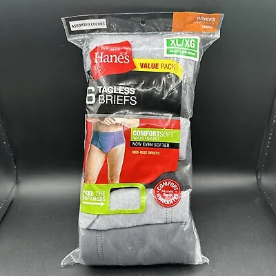 Hanes Mens Mid Rise Briefs 6-Pack Size XLarge 40-42  Tagless Soft Breathable • $18.95