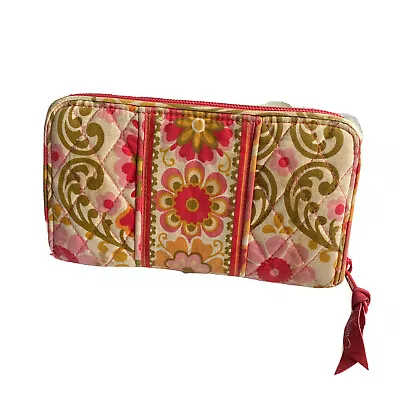 Vera Bradley Folkloric Wallet Zip Around Wristlet Red Pink Floral • $12