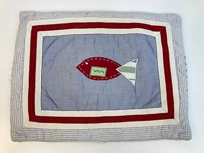 Pottery Barn Kids Conor Quilted Applique Fish Crib Pillow Cover 12x16 • $15.99