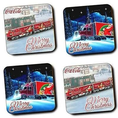 £10.99 • Buy Coca Cola Christmas Truck Coca Cola Xmas Train - Wood Coasters - Set Of 4 - XMAS