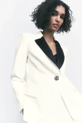 $89.99 • Buy ZARA NEW WOMAN FITTED BLAZER JACKET Contrast Lapels OYSTER WHITE 8374/525