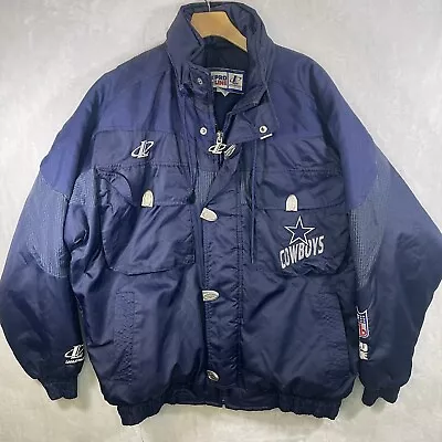 Vintage NFL Pro Line Dallas Cowboys Logo Athletic Puffer Coat XL Rolled Hood • $49.08