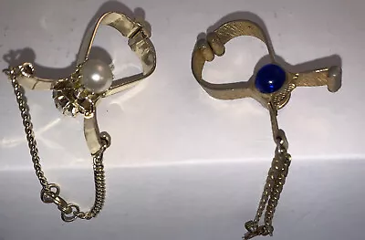 Lot Of 2 Vintage Ladies Glove Clip Holder Prong-set Faux Pearl & Blue • $24.99