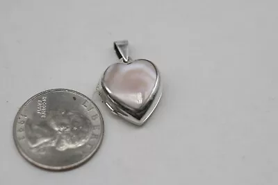 VTG Sterling Heart Shape MOP Photo Locket Necklace Pendant Marked 925 L6 • $24.99