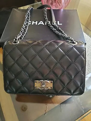 CHANEL Black Day Trip Flap Shoulder Handbag Quilted Calfskin Leather. Authentic. • $3200