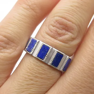 925 Sterling Silver Real Lapis Lazuli Gemstone Band Ring Size 6 • $39.99