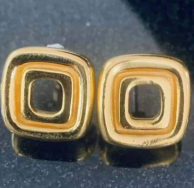 Vintage Givenchy Gold Tone Enclosed Square With Center Cut-Out Pierced Earrings • $35