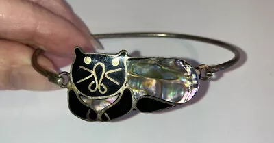 Super Cute Vintage Silver Cat Bracelet With Abalone & Onyx Inlay • $14.99