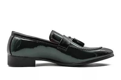 Mens Faux Patent Leather Tassel Loafer Glossy Slip On Party Wedding Dress Shoes • £34.99