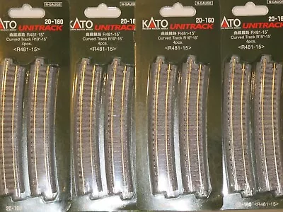 Kato N Scale 20-160 Curved Track R481-15 4 Pieces Per Pack Lot Of 4 • $37.79