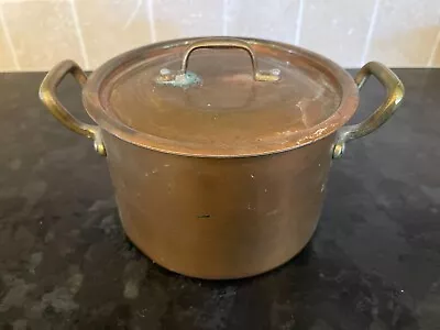 Small Vintage Copper Pot With 2 Brass Handles And Lid • $23