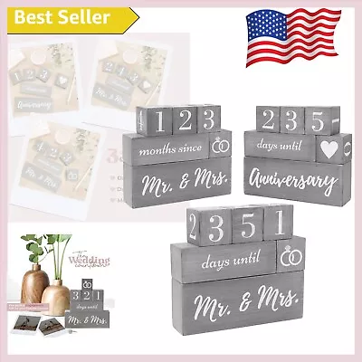 Elegant Mr And Mrs Sign With Dual-Sided Countdown Blocks - Engagement Essential • $63.99