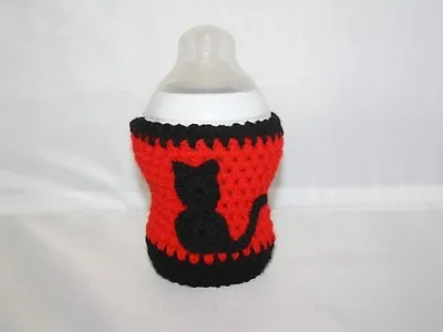 Handmade Crochet Baby Bottle Black Cat  COVER  • £6.85