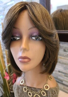 $39.99 • Buy NORIKO Aderans Brown Short Layered Sheitel Wig Long Bangs M Cap Highlighted
