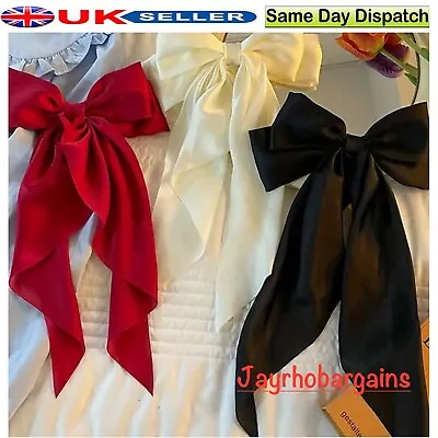 Women Large Bow Ribbon Barrettes Steel Hairpin Satin Hair Clip Hair Accessories • £4.08