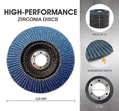 10x FLAP GRINDING SANDING DISCS 115mm 4.5  40 60 80 120 GRIT ANGLE WHEEL • £8.29