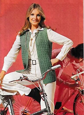 Vintage Crochet Pattern Copy Layering Long Vest Gilet Dk Yarn 42-52  Bust 207j • £3.59