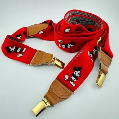 VTG Walt Disney JG Hook Mens Mickey Mouse Suspenders Red Elastic West Germany • $14.99