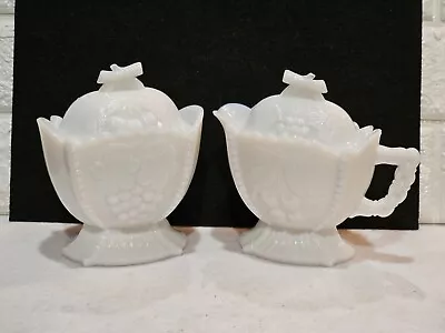 Westmoreland Milk Glass Cream And Sugar Grape Pattern Set With Lids Vintage • $24