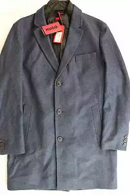 Hugo Boss Mens Milogan Wool Blend Textured Slim Fit Coat 44R Blue • $100.14