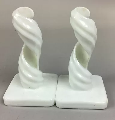 Vintage 1930’s Westmoreland Candlestick Holders - White Milk Glass Spiral Twist • $19.99