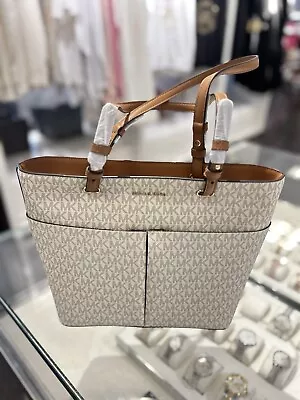 Michael Kors Bedford Medium Lady Vanilla Pocket Tote Shoulder Bag Handbag Purse • $108.50