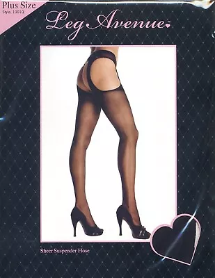 Suspender Pantyhose Sheer Cheeky Adult Reg Or Plus Black Beige Leg Avenue 1901 • $12.50