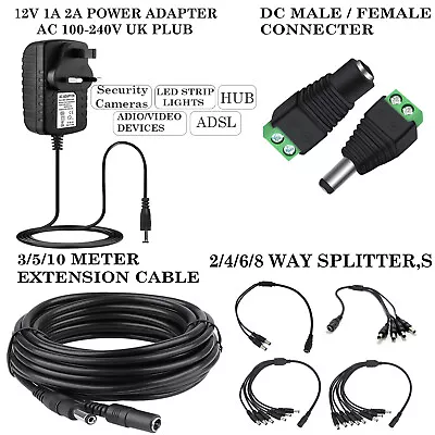 UK Power Supply AC/DC 1A 2A 12V Adapter Safety Charger For LED Strip CCTV Camera • £3.30