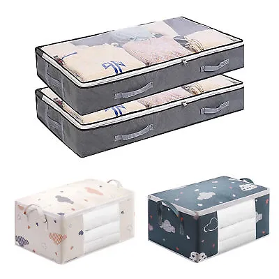 2-4Pcs Underbed Clothes Storage Bags Zipped Organizer Wardrobe Cube Closet Boxes • £7.20