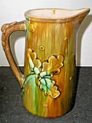 Antique Majolica Maple Leaf W/Acorn Tree Bark Pitcher 8  • $29.75