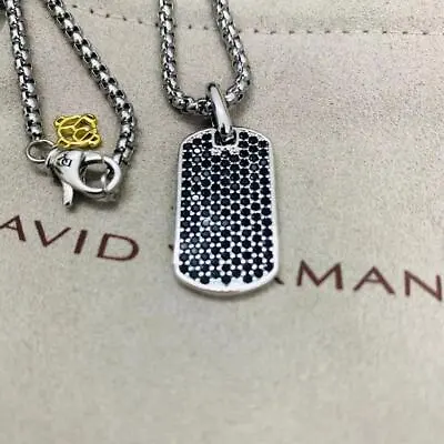 $56.55 • Buy David-Yurman 925 Silver 27mm BLACK Pave Diamonds Necklace Pendant With Chain