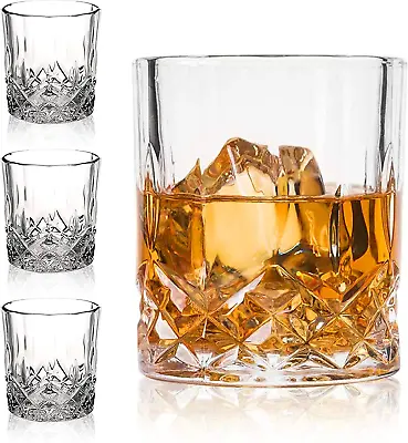 Crystal Old Fashioned Whiskey Glasses (Set Of 4) 11 Oz Unique Bourbon Glass • $24.20