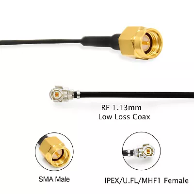 RF Cable SMA Male To IPEX U.FL MHF1 Female 50-Ohm 1.13mm Low Loss Coax 2 Pcs • $9.96