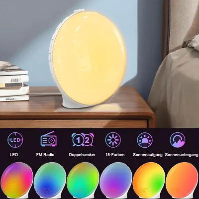 Wake-up Light Sunrise Alarm Clock LED FM Radio Bedside Sounds Night 7-Color Lamp • $45.99