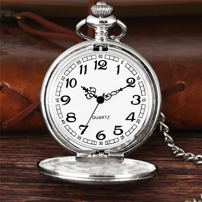 Silver Smooth Full Hunter Quartz Movement Pocket Watch Lot Gifts For Women Men • $4.64