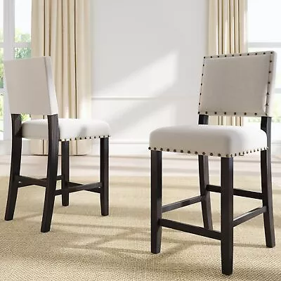 TOPMAX 2pc Rustic Wooden Counter Height Dining Chairs Espresso+ B • $239.59