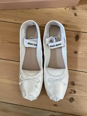 Miu Miu White Satin Cloth Logo Strap Ballet Pumps Flats Size EU39/UK6 • £500