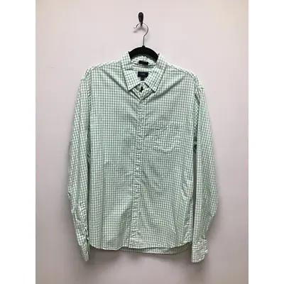 J. Crew Mens Button Down Shirt Green White Gingham Slim Fit 100% Cotton L New • $16.88