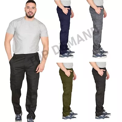 Mens Elasticated Cargo Zip Combat Cotton Work Lightweight Trousers Pants Bottoms • £11.99