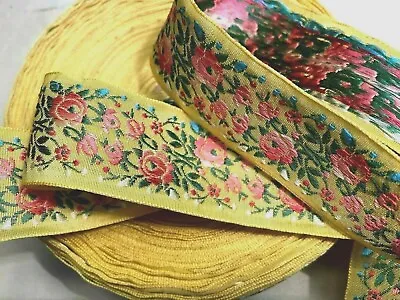 Vintage Silk Embroidered 1940s Flowers 1.25  Trim Ribbon 1yd Made In France • $22.99