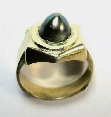 925 ST. SILVER RING WITH 8 MM ROUND BLACK PEARL Size S • $74.48